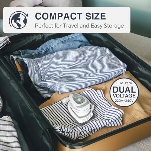 BEAUTURAL Mini Travel Steam Iron for Clothes with Dual Voltage, White