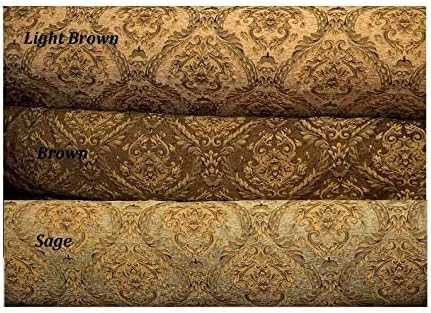 Luxury Chenille Upholstery Fabric by The Yard, Gold Olive Damask