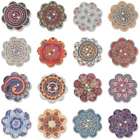 100 Pcs Vintage Wooden Flower Shaped Buttons, 0.59 Inch Wood Flower