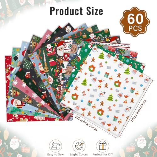 60 Pcs 10"x10" Christmas Cartoon Quilting Fabric Squares