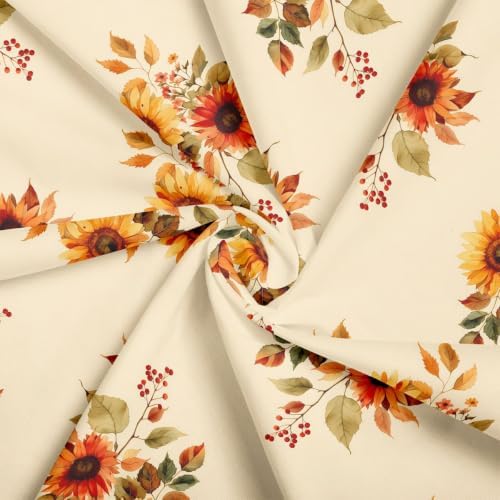 Feelyou Sunflower Leaf Yellow Cotton Fabric by The Yard 5 Yards Soft