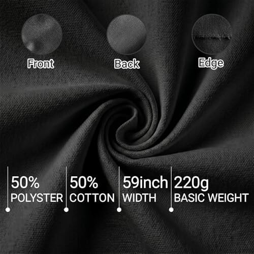 Black Poly Cotton Water Resistant Canvas Fabric, 5 Yards, 59 Inch Wide