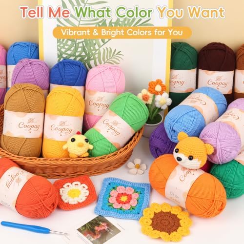 Coopay Cotton Yarn for Crocheting, 6 Pack Gradient Color Yarn Set