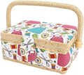 Sewing Basket, Large Vintage Organizer with Dual Layer Storage and