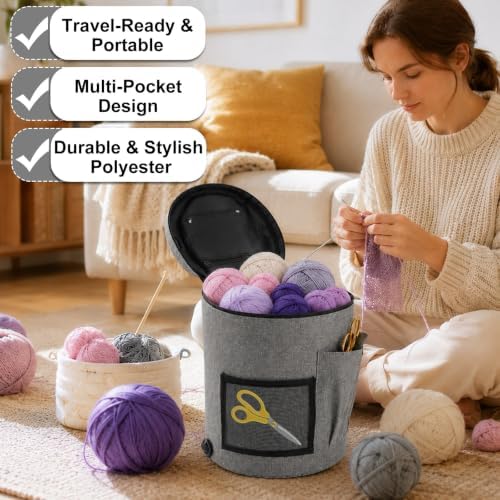 JSCARLIFE Yarn Storage Bag, Large Crochet & Knitting Organizer Tote