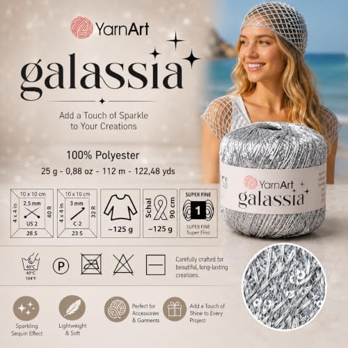 YarnArt Galassia Glitter Yarn – Fine Sparkly Polyester Thread for
