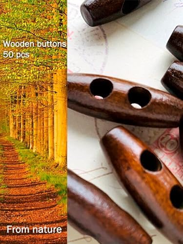 Watris Veiyi Wooden Toggle Buttons, 50PCS Oval Wood Buttons, 2.0x0.5in