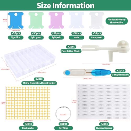 Yuahar 265Pcs Embroidery Floss Organizer Kit, 2 Removable 24-Grid