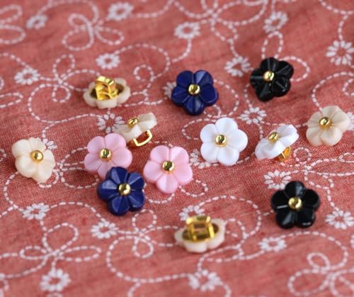 50pcs 11mm(0.42") 5 Colors Assorted Flower Buttons for Sewing Shirt