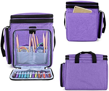 LUXJA Portable Yarn Knitting Storage Tote Bag, Purple