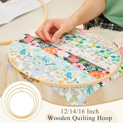 CroBlissful 3 Pcs Large Embroidery Hoop 12 14 16 Inch Round Wooden Kit
