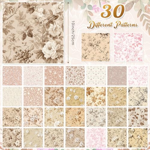Tatuo 30 Pcs 10 x 10 Inch Dusty Rose Brown Cotton Fabric Bundle
