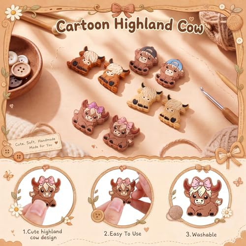 Marsui 8-Piece Highland Cow Knitting Needle Stoppers