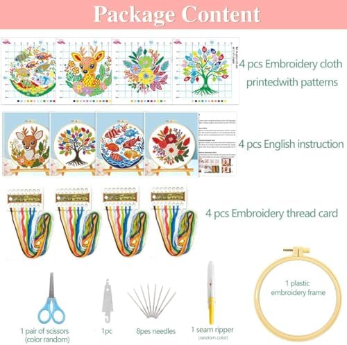 Zhenqing 4 Pack Nature Stamped Cross Stitch Kit for Adults and