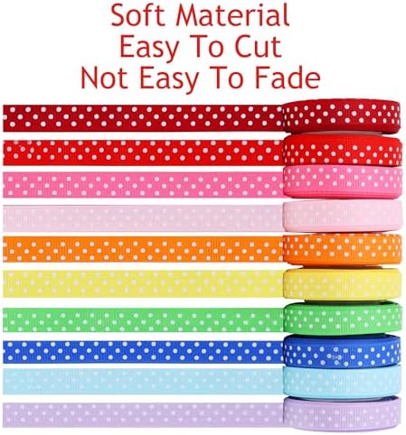 TONIFUL 3/8 Inch Polka Dots Grosgrain Ribbons,10 Colors 50 Yards