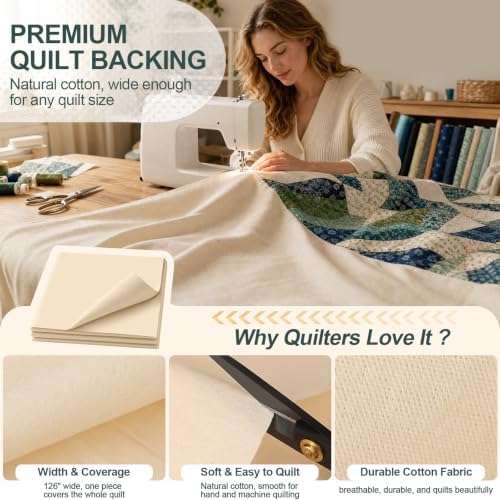 Homerak Extra Wide Quilt Backing Fabric 126 Inch Wide, 100% Cotton