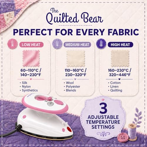 The Quilted Bear Premium Mini Steam Iron for Quilting and Travel, Pink
