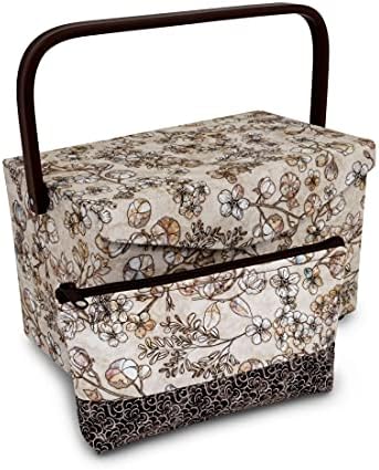 Dritz Medium Sewing Basket with Zippered Case, Neutral Floral