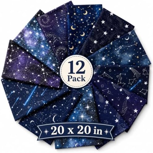 12 Pcs 100% Cotton Fat Quilting Fabric Bundles, 20"x20" Starry Sky