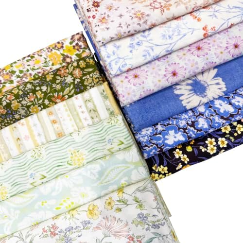 12 Pcs 100% Cotton Floral Fat Quarter Bundle, 18 x 22, 105GSM