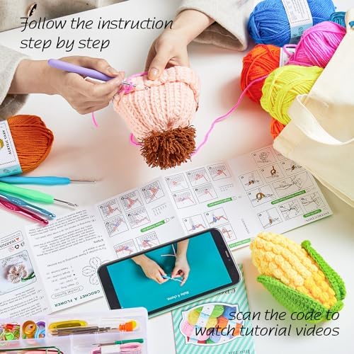 INSCRAFT Crochet Kit, 18 Large Acrylic Yarn Skeins, 1800 Yards
