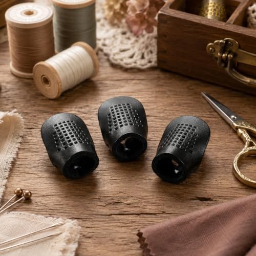 Hadnves 4 PCS Leather Thimbles for Hand Sewing Quilting Adjustable