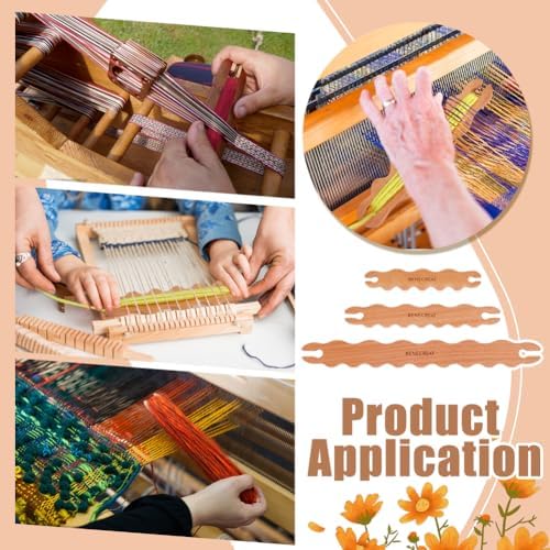 BENECREAT 3 Pcs Wooden Weaving Tool, Wavy Stick Shuttles Beech Wood