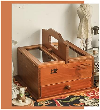 Sewing Kit, Retrowooden Sewing Basket Portable Sewing Box Drawer Type