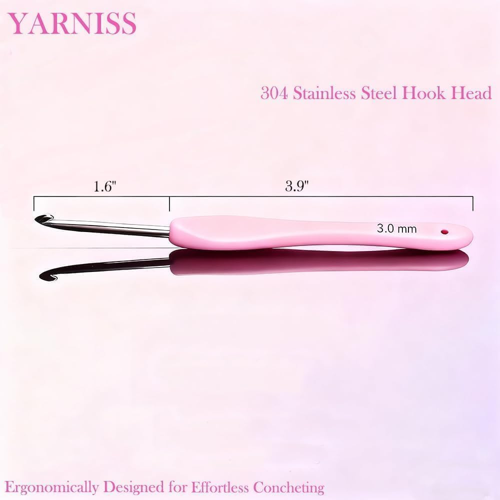 Yarniss 3.0mm Stainless Steel Crochet Hook with Soft Grip, Handmade