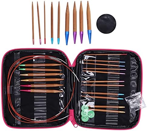 Zopsc Carbonized Bamboo Circular Knitting Needle Set with Removable