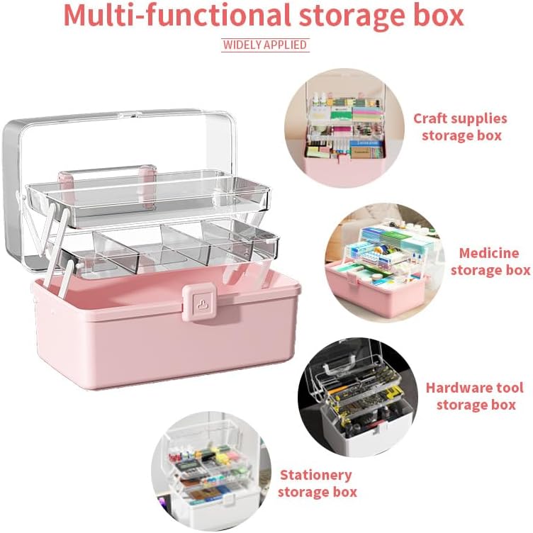Large 3-Layer Craft Storage Box with Handle, White