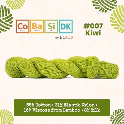 HiKoo CoBaSi DK Yarn, Cotton, Bamboo, Silk, Nylon, 50g, 140 yd, #007