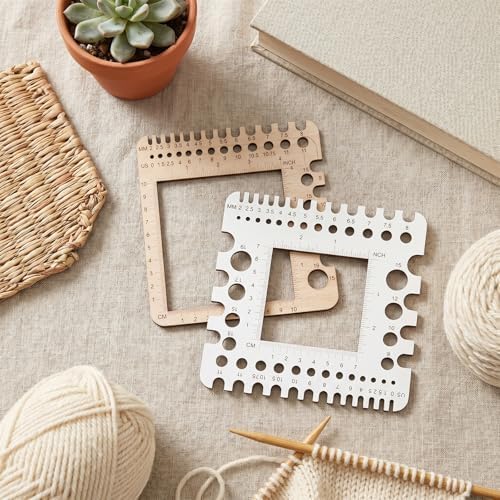 PEOVLVN 2 Pcs Crochet Gauge Measuring Tool, Crochet Stitch Counter
