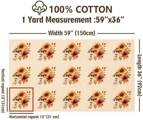 Feelyou Sunflower Leaf Yellow Cotton Fabric by The Yard 5 Yards Soft