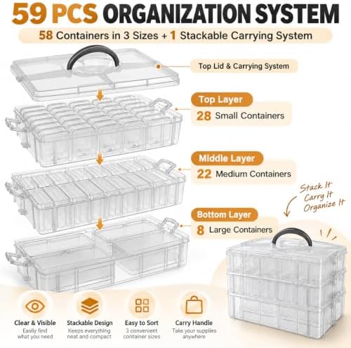 59 Pcs Bead Organizers and Storage, Stackable Clear Craft Box