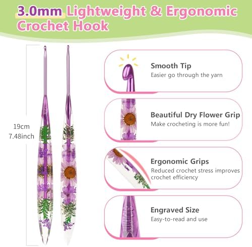 Katech 3.0mm Crochet Hook for Arthritic Hands, Long Aluminum Inline