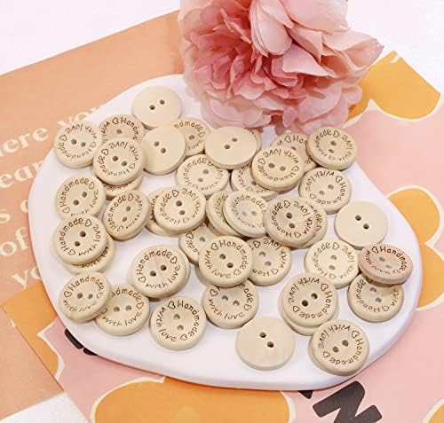 Shapenty Wooden Handmade with Love Buttons 2 Holes Round Sewing