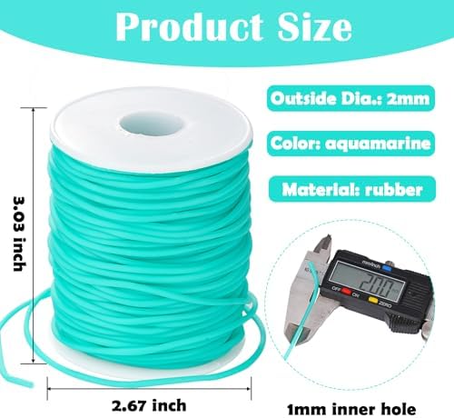 Hollow Pony Bead Rubber Tube Lacing 54 Yards 2mm Aquamarine Rubber