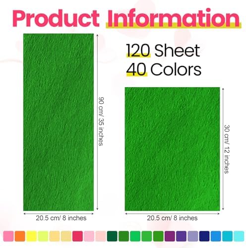 Reginary 120 Pcs 8 x 12 Inch & 8 x 35 Inch Felt Sheets Bulk for Craft