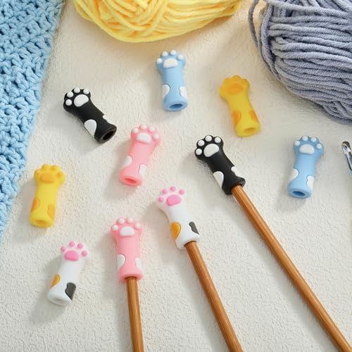 BEEFLYING Knitting Needle Stoppers 3D Cute Cat Paw, Fit Size 8~12mm