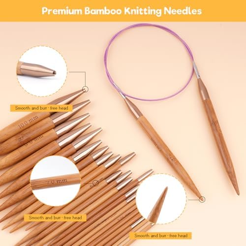 Weabetfu Bamboo Interchangeable Circular Knitting Needles, 13 Pair