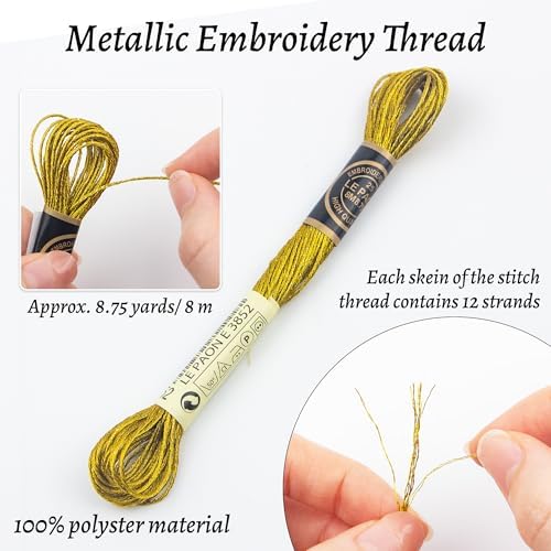 6 Skeins Embroidery Thread, Metallic Gold Embroidery Floss Friendship