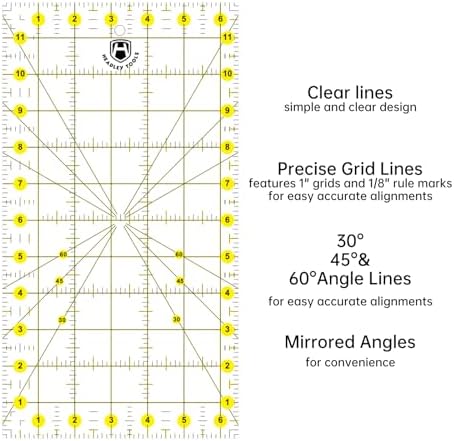 Headley Tools Quilting Ruler, Sewing Ruler (6.5"x 12"), Acrylic