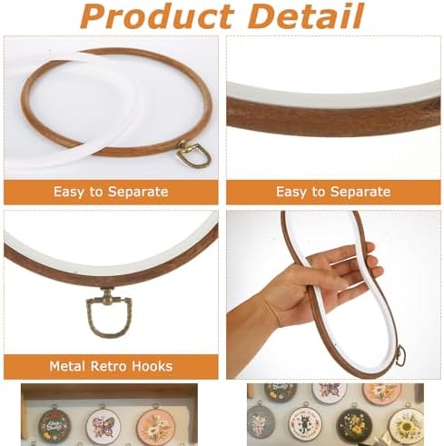 MUXHEL 10PCS 8 Inch Embroidery Hoops, Imitated Wood Plastic Cross