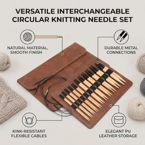 Oreilet 12 Pairs Interchangeable Circular Knitting Needles Set