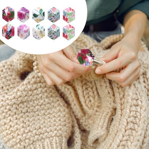 Tucnoeu 10 Pcs Hexagon Print Knitting Needle Stoppers, Print Knitting