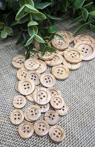 BOTIBOTON - 50 Wooden Buttons - 4 Holes - Available in 5 Sizes