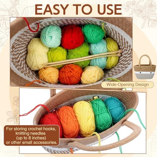 Tudomro Portable Crochet Bag Organizer, Yarn Storage Tote Woven Basket