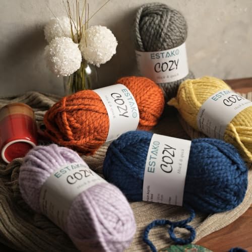 Estako Cozy Thick & Quick Yarn, 20% Wool 80% Acrylic, Dark Orange