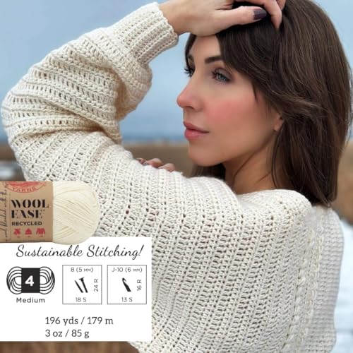 Lion Brand Yarn, Wool-Ease Recycled Crochet Yarn, Red, 1 Pack